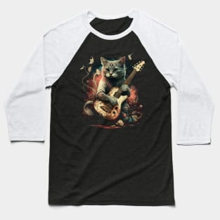Cat Playing Guitar Baseball T-Shirt